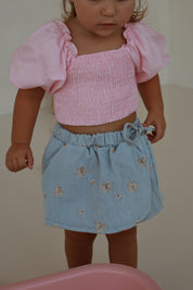 Denim Embroidered Skort