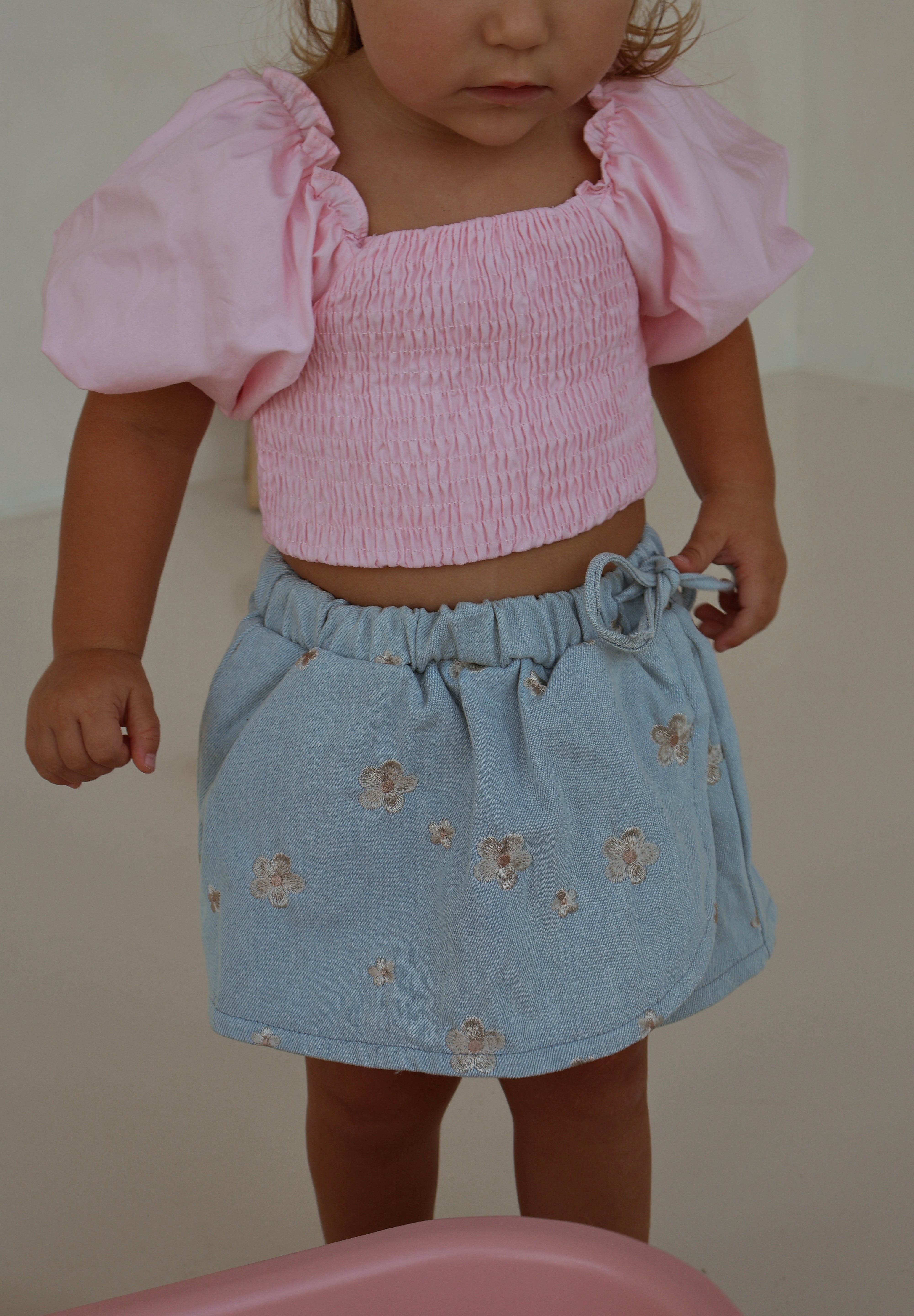Denim Embroidered Skort