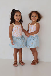 Denim Embroidered Skort