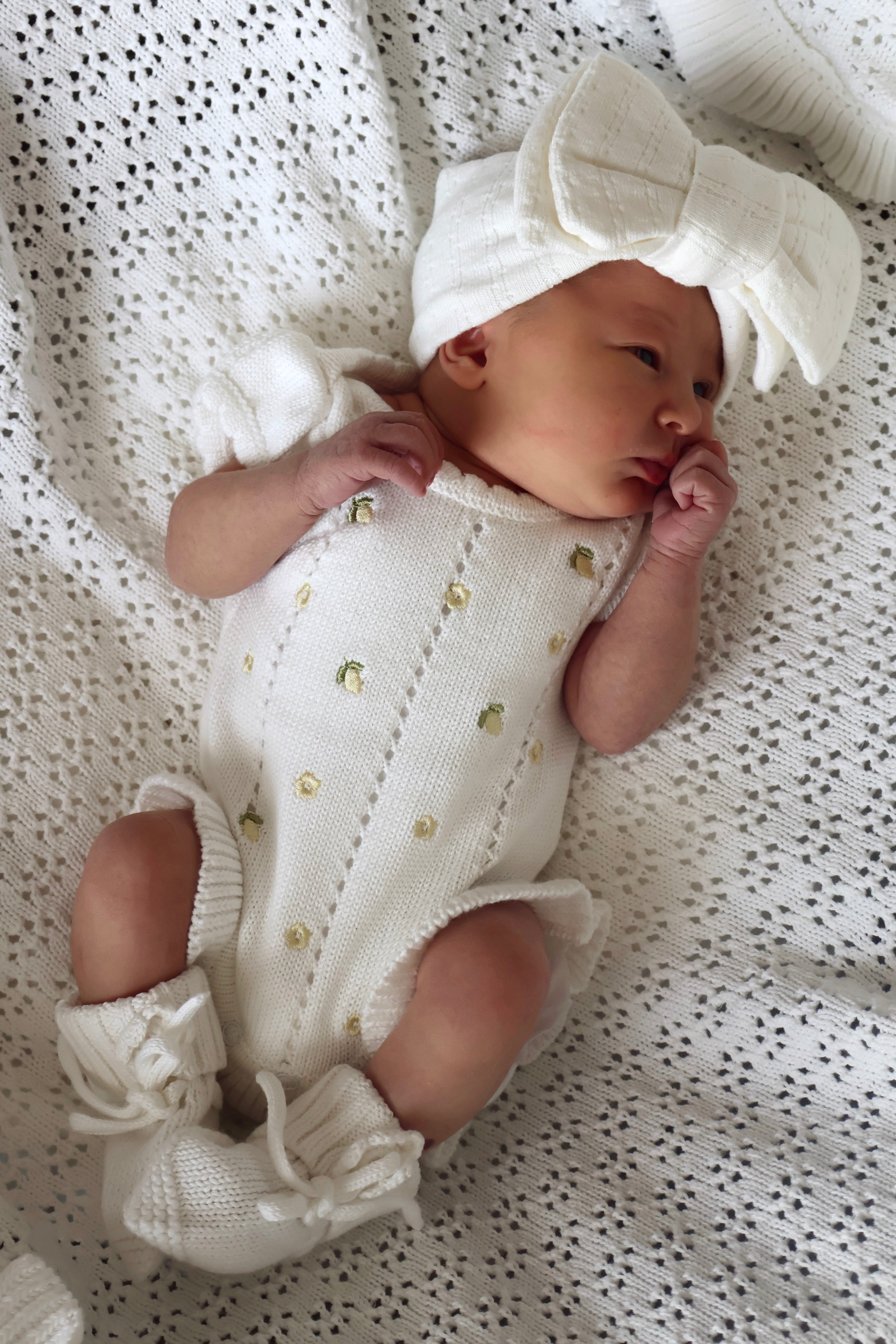 Knit Puff Romper Lemon