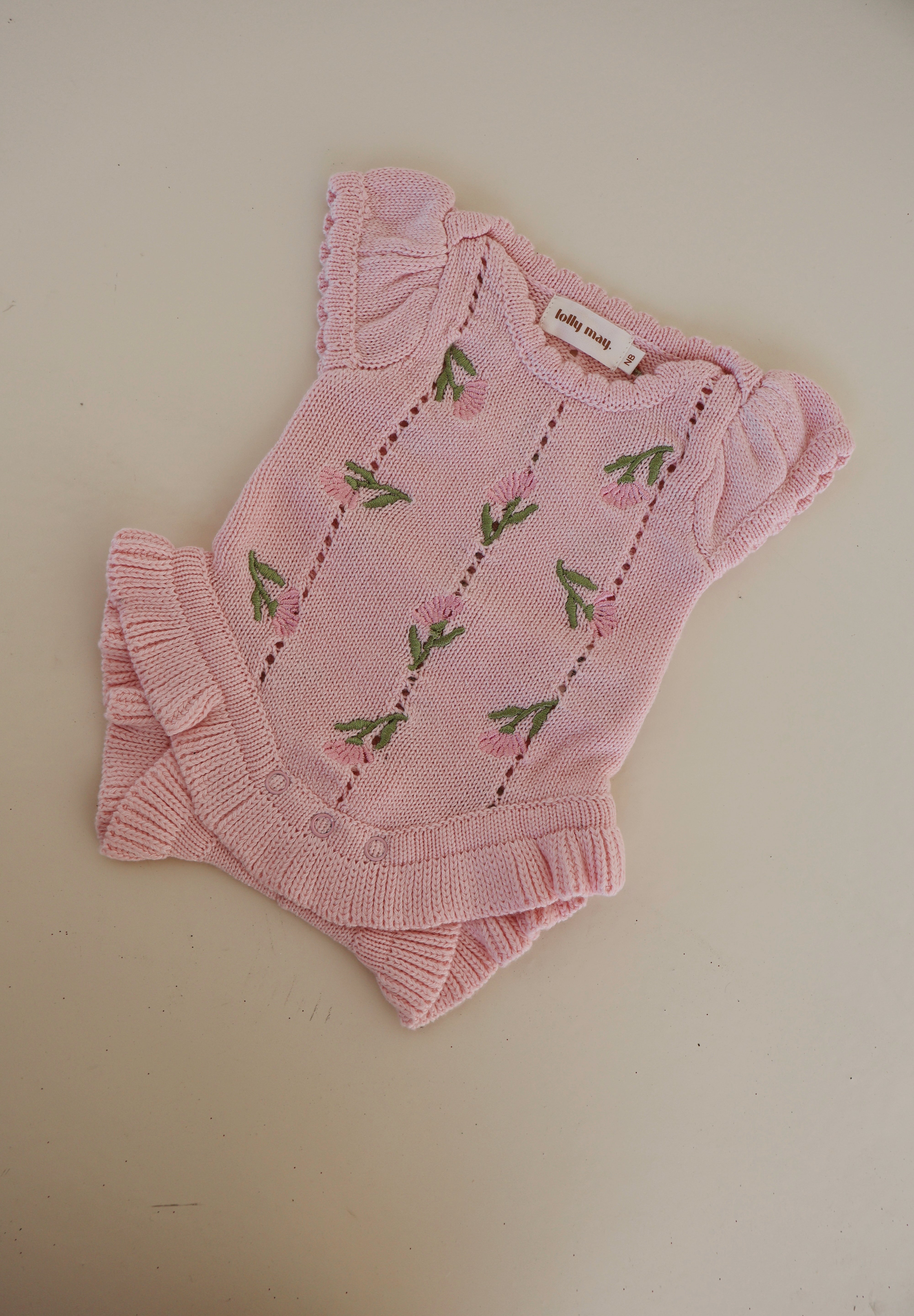 Knit Puff Romper Hydrangea