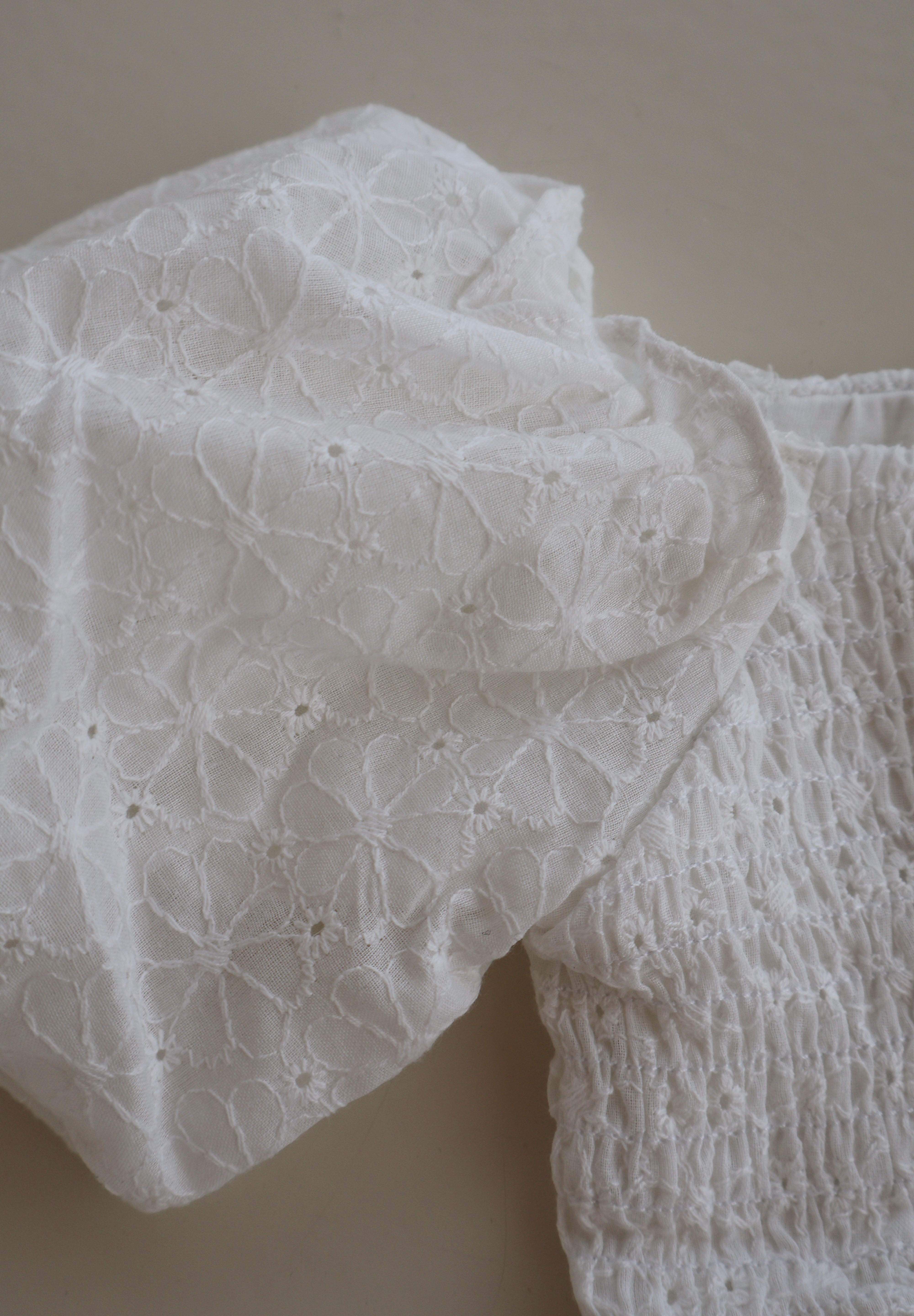 White Lace Puff Sleeve Crop