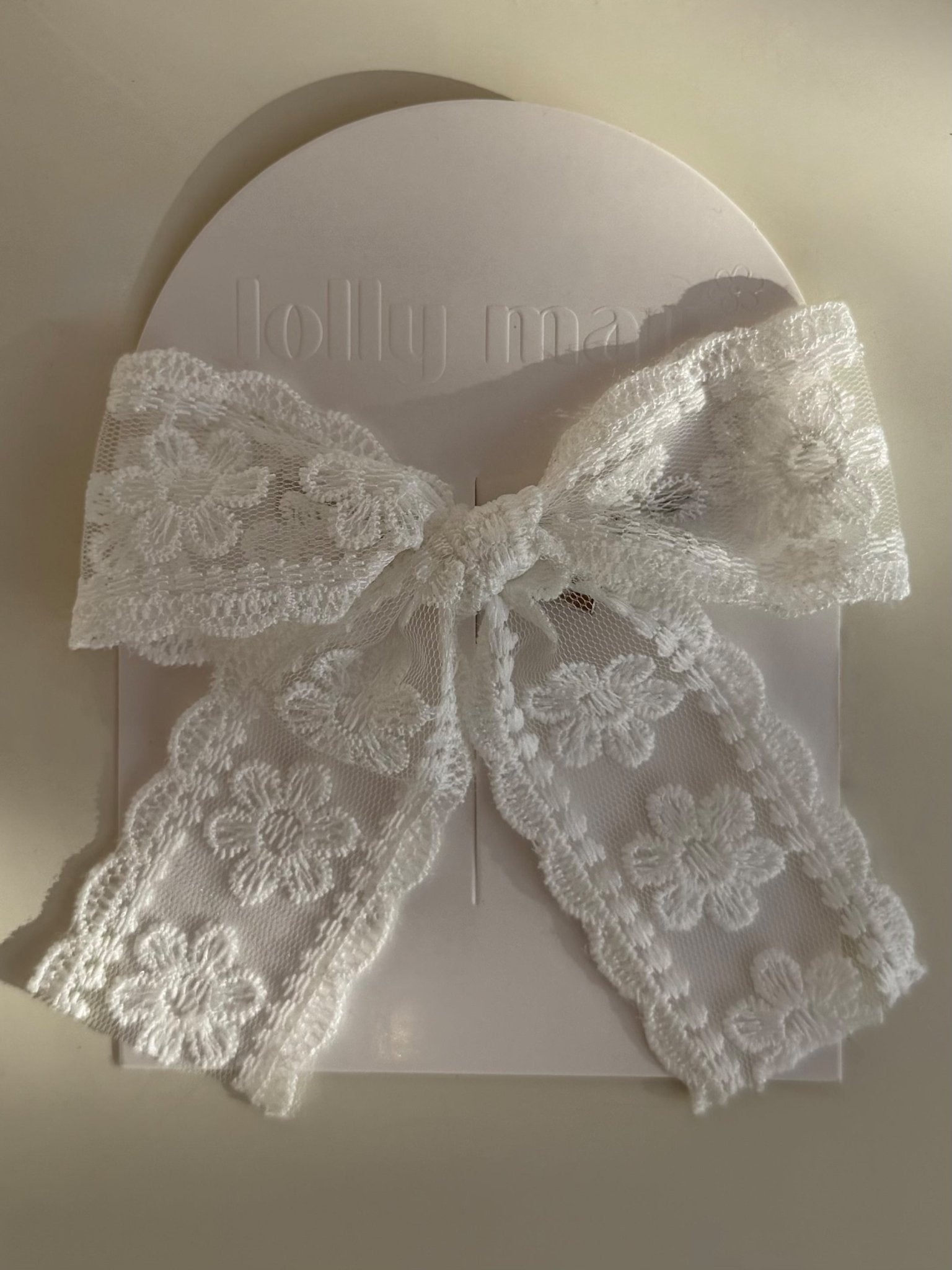 Long Tail Bow Clip White Lace