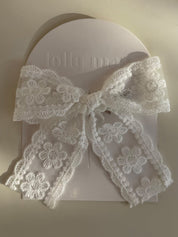 Long Tail Bow Clip White Lace
