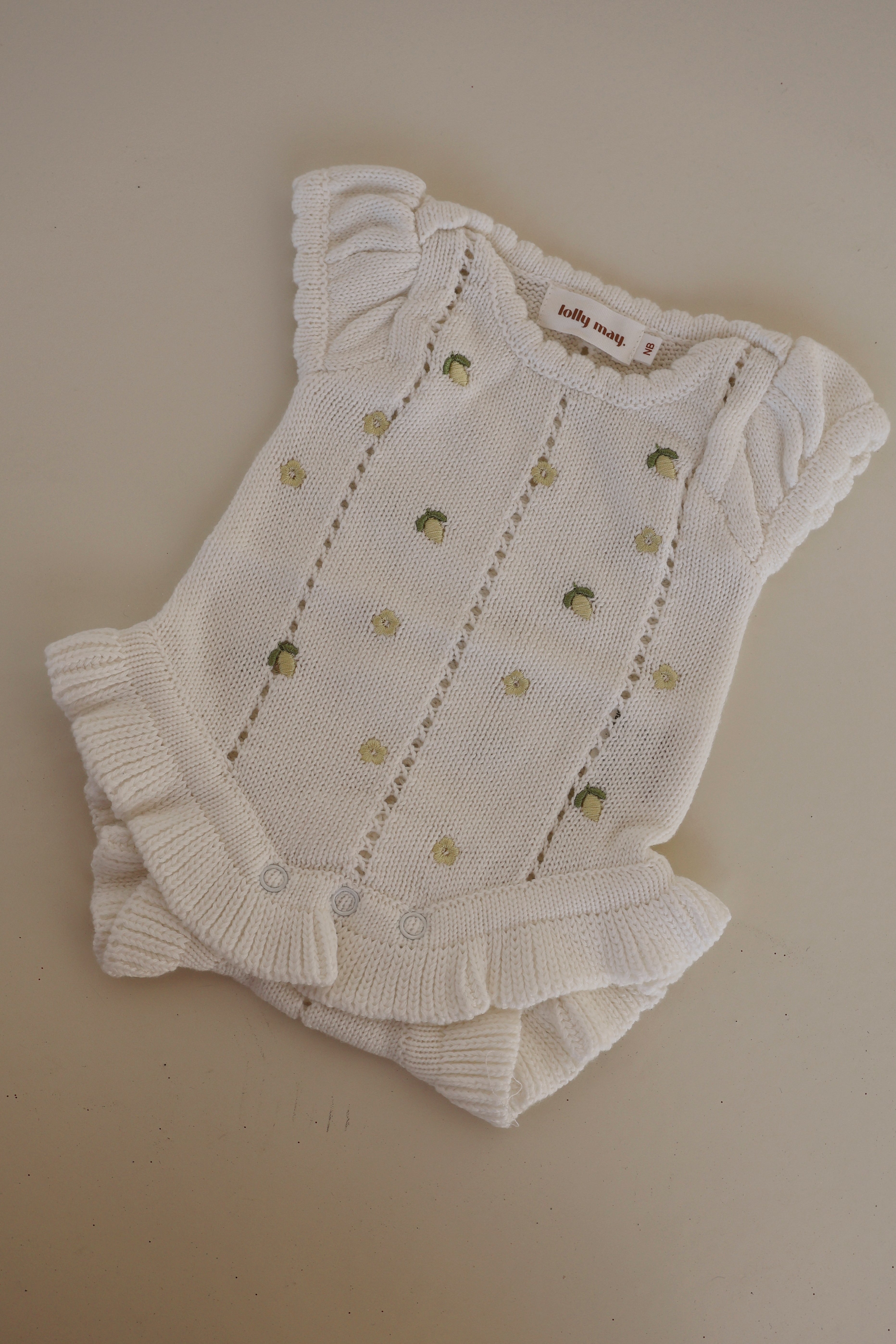 Knit Puff Romper Lemon