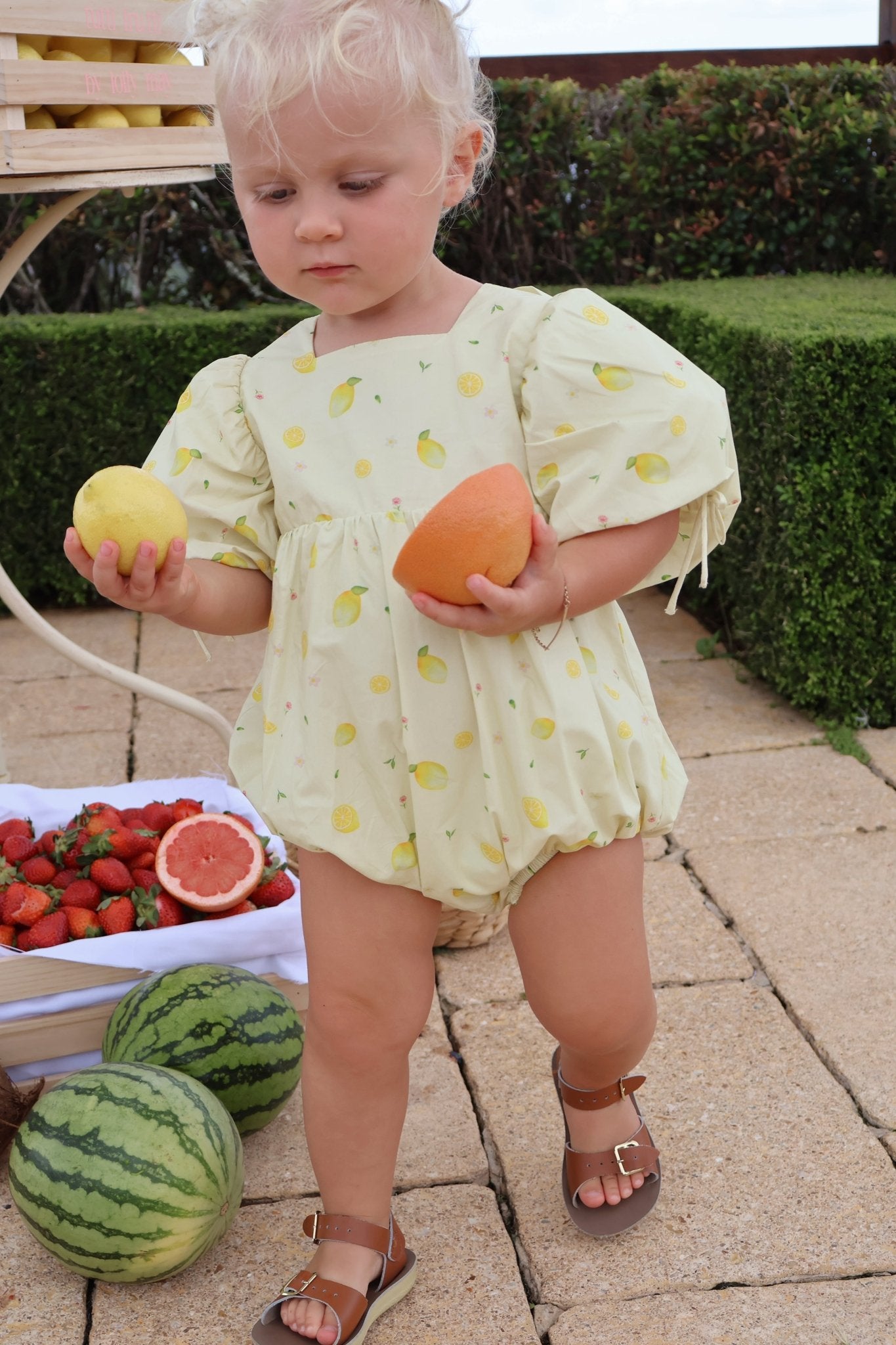 Lemon Flower Puff Romper