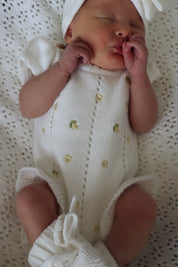 Knit Puff Romper Lemon