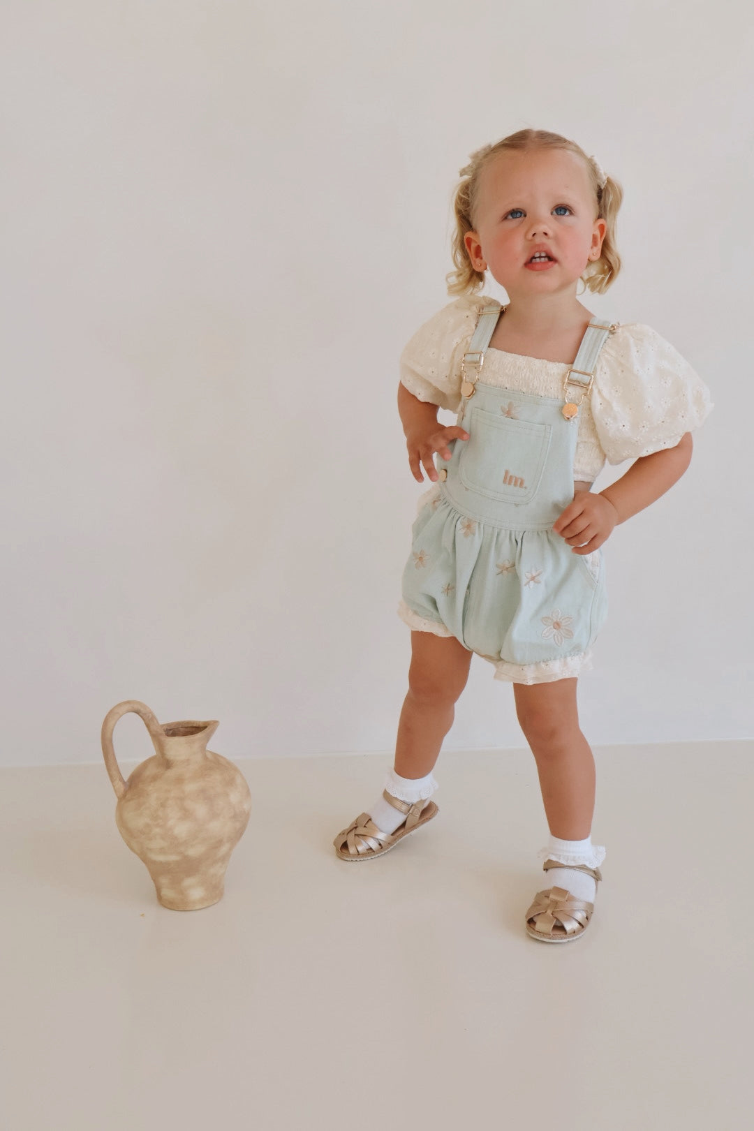 Denim Daisy Bubble Overalls