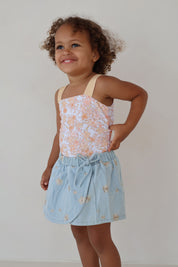 Denim Embroidered Skort