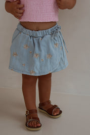 Denim Embroidered Skort