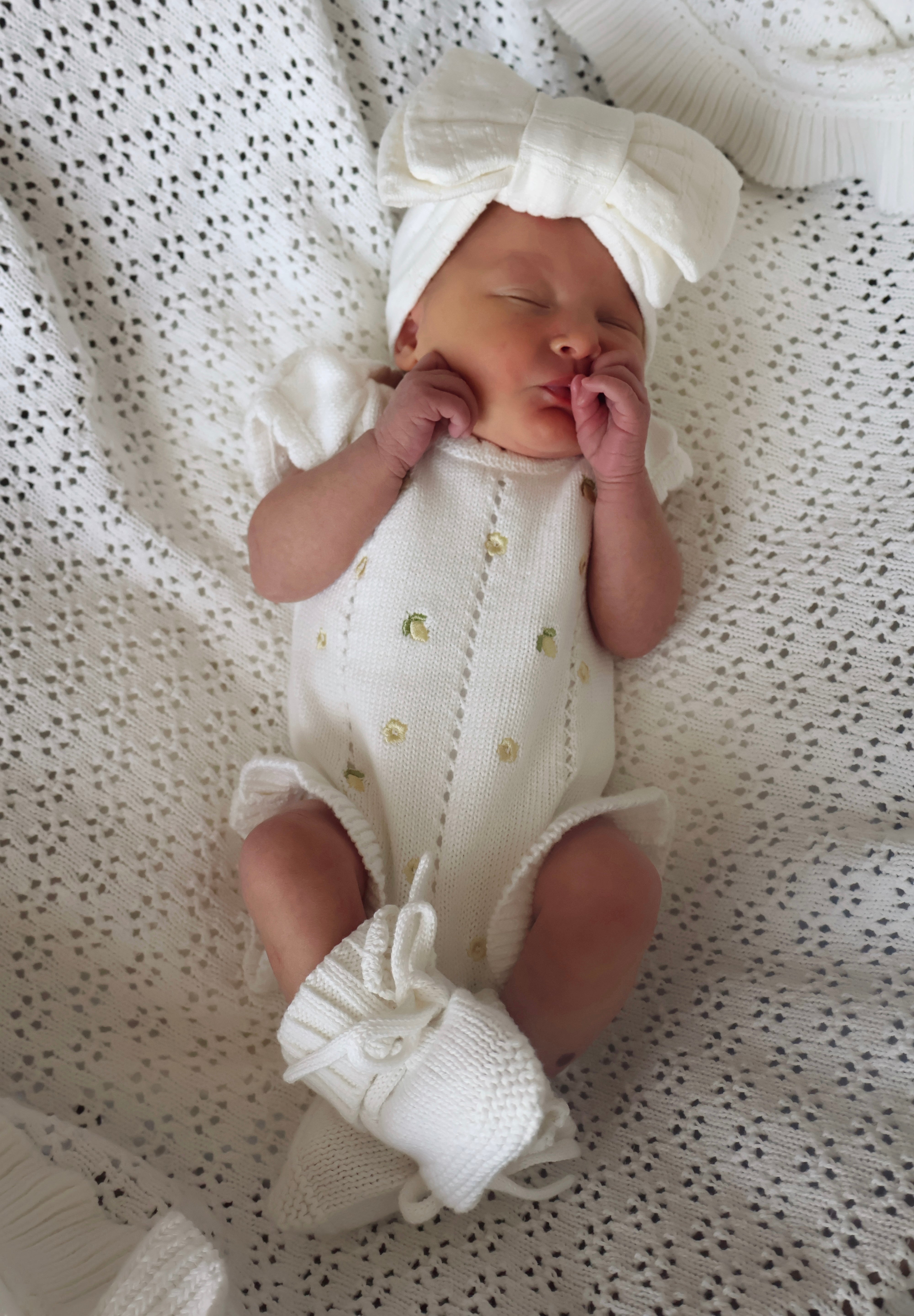 Knit Puff Romper Lemon