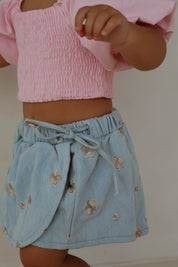Denim Embroidered Skort