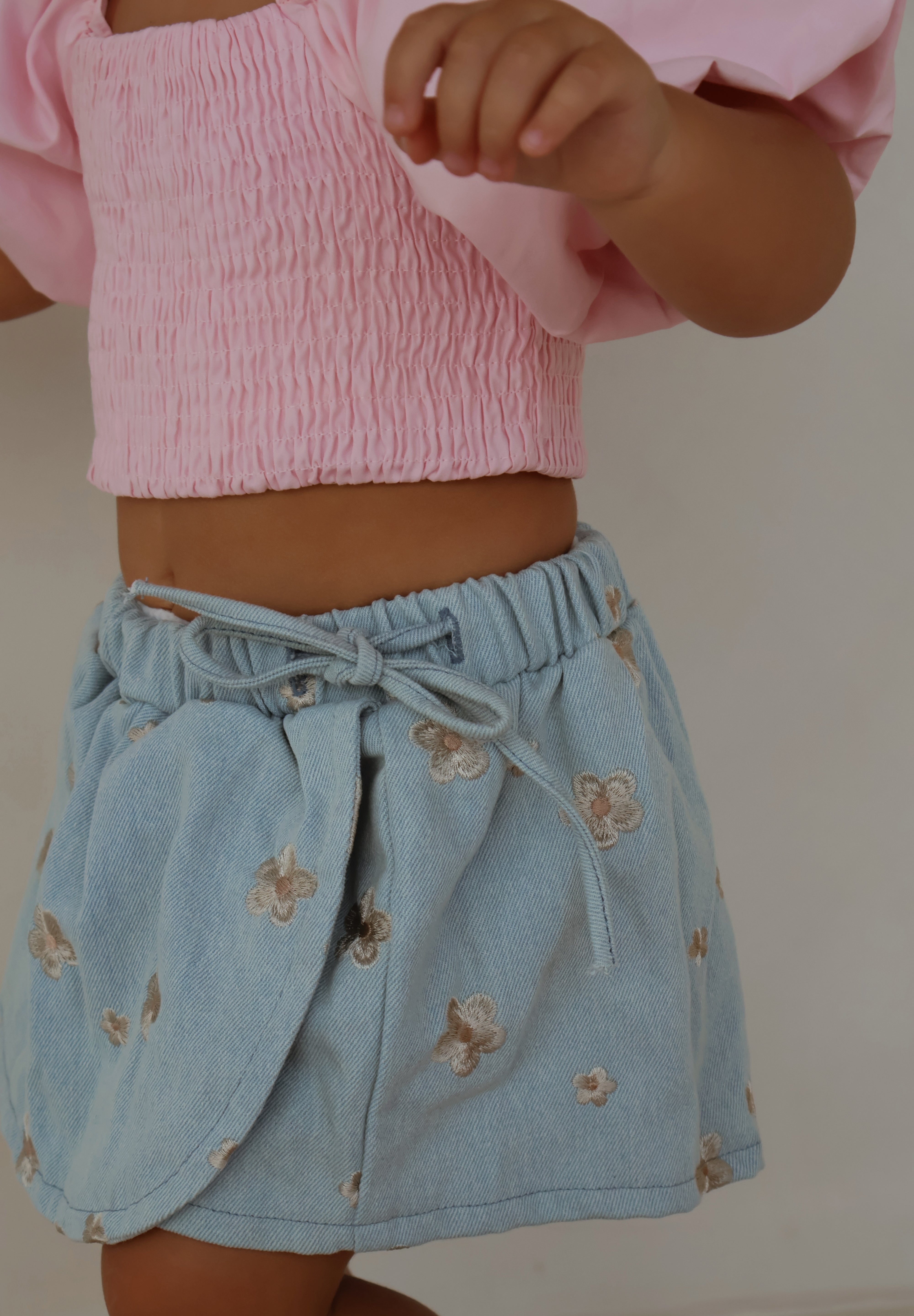 Denim Embroidered Skort