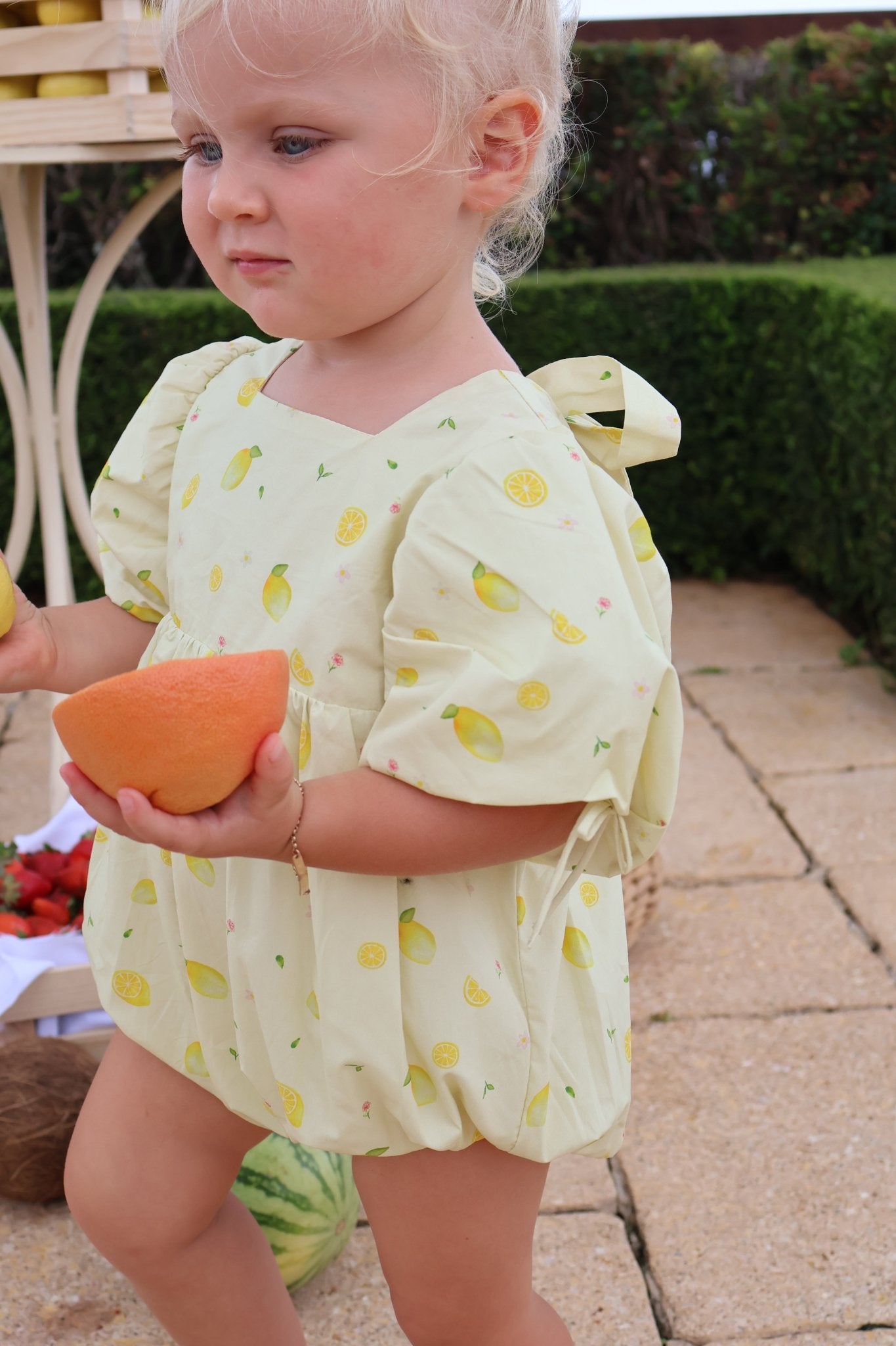 Lemon Flower Puff Romper