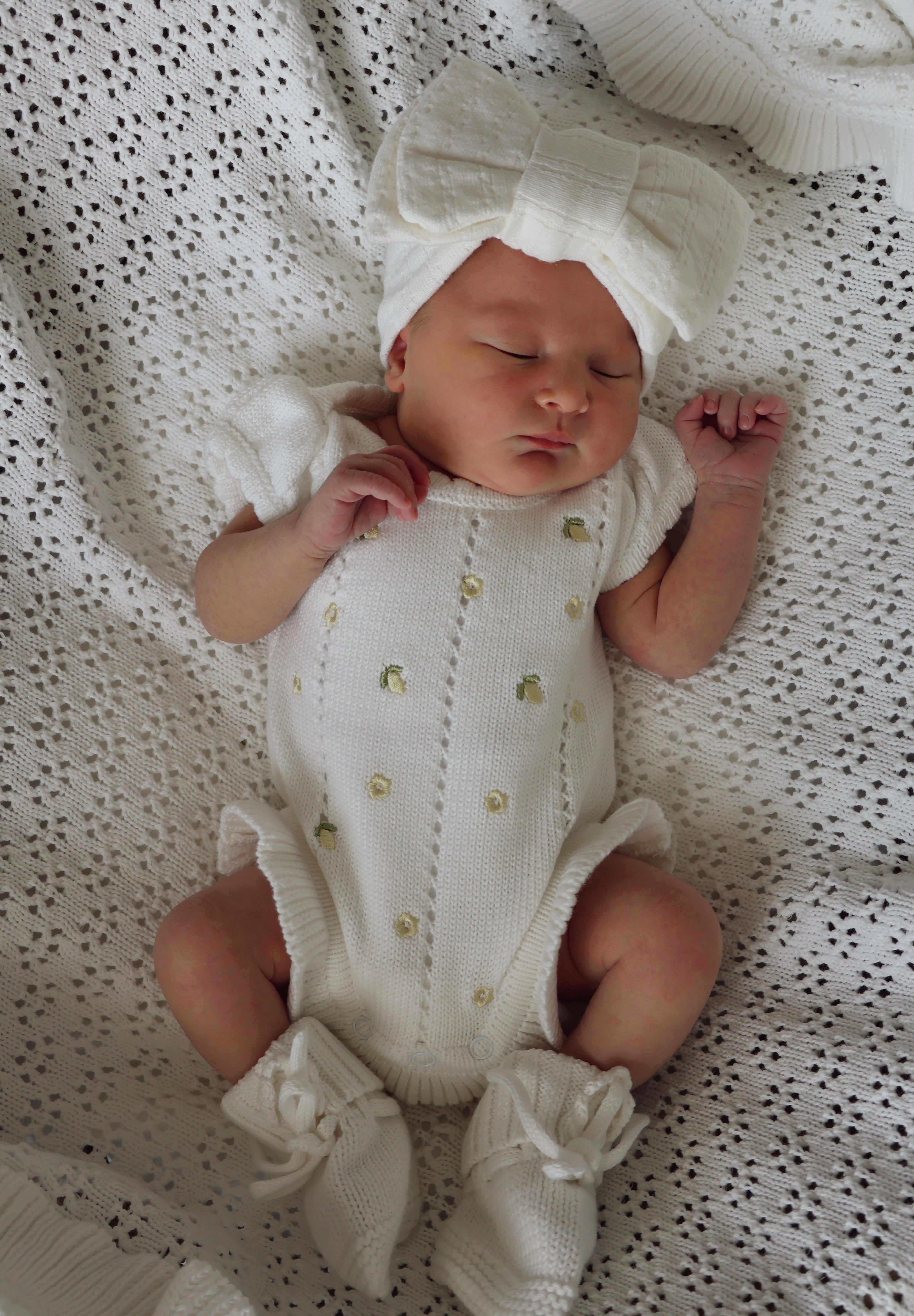 Knit Puff Romper Lemon