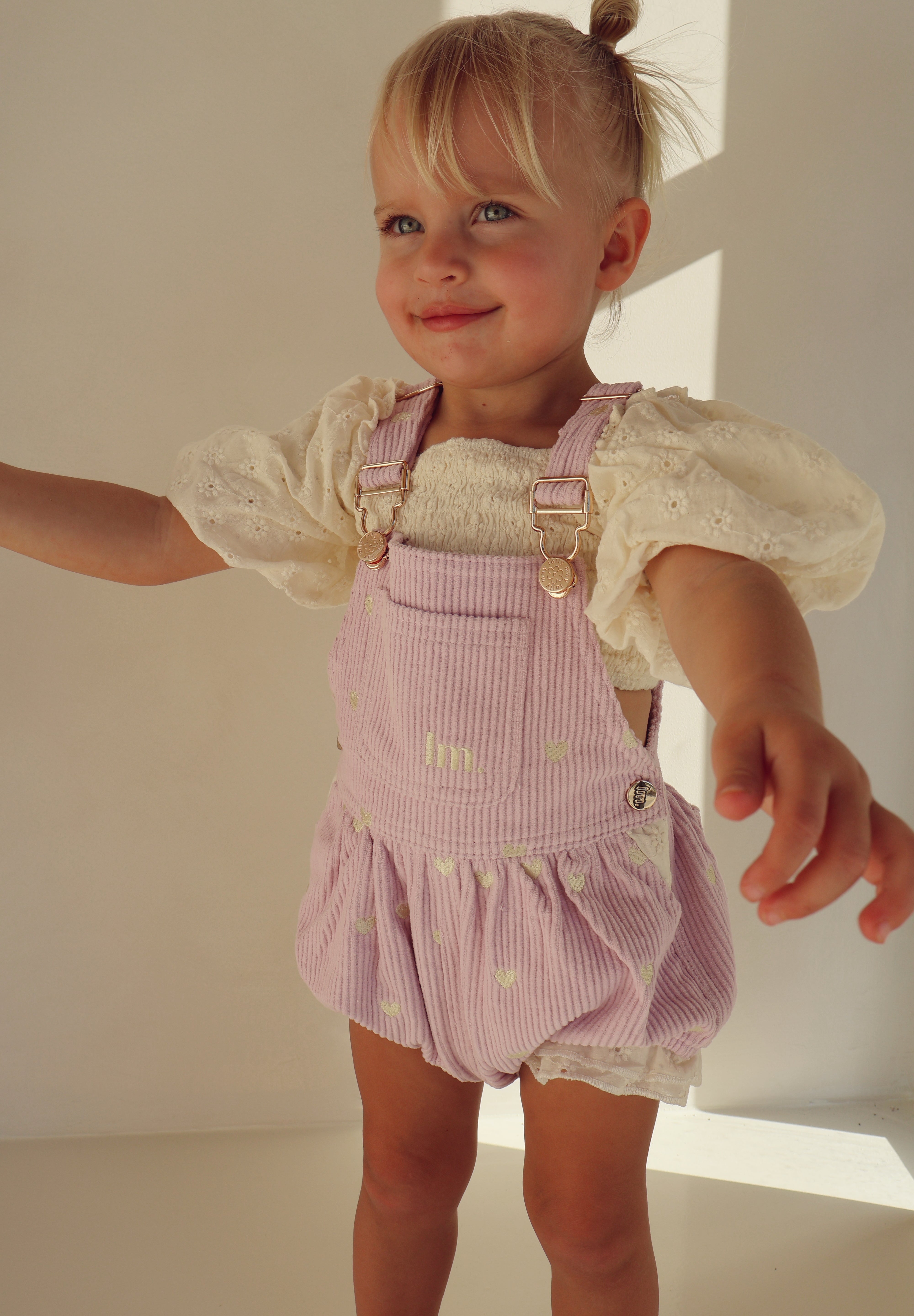Lilac Love Letter Bubble Overalls