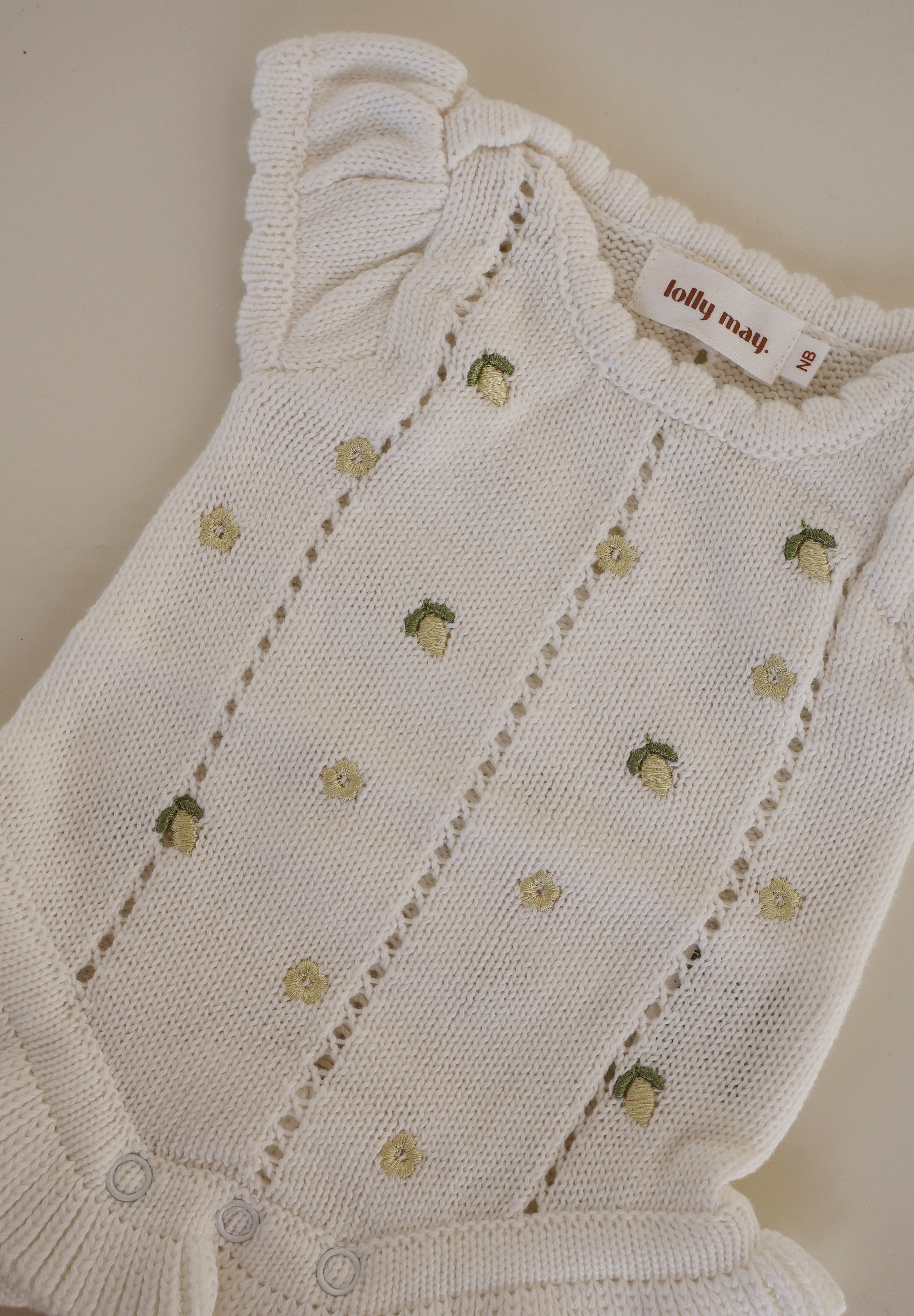 Knit Puff Romper Lemon