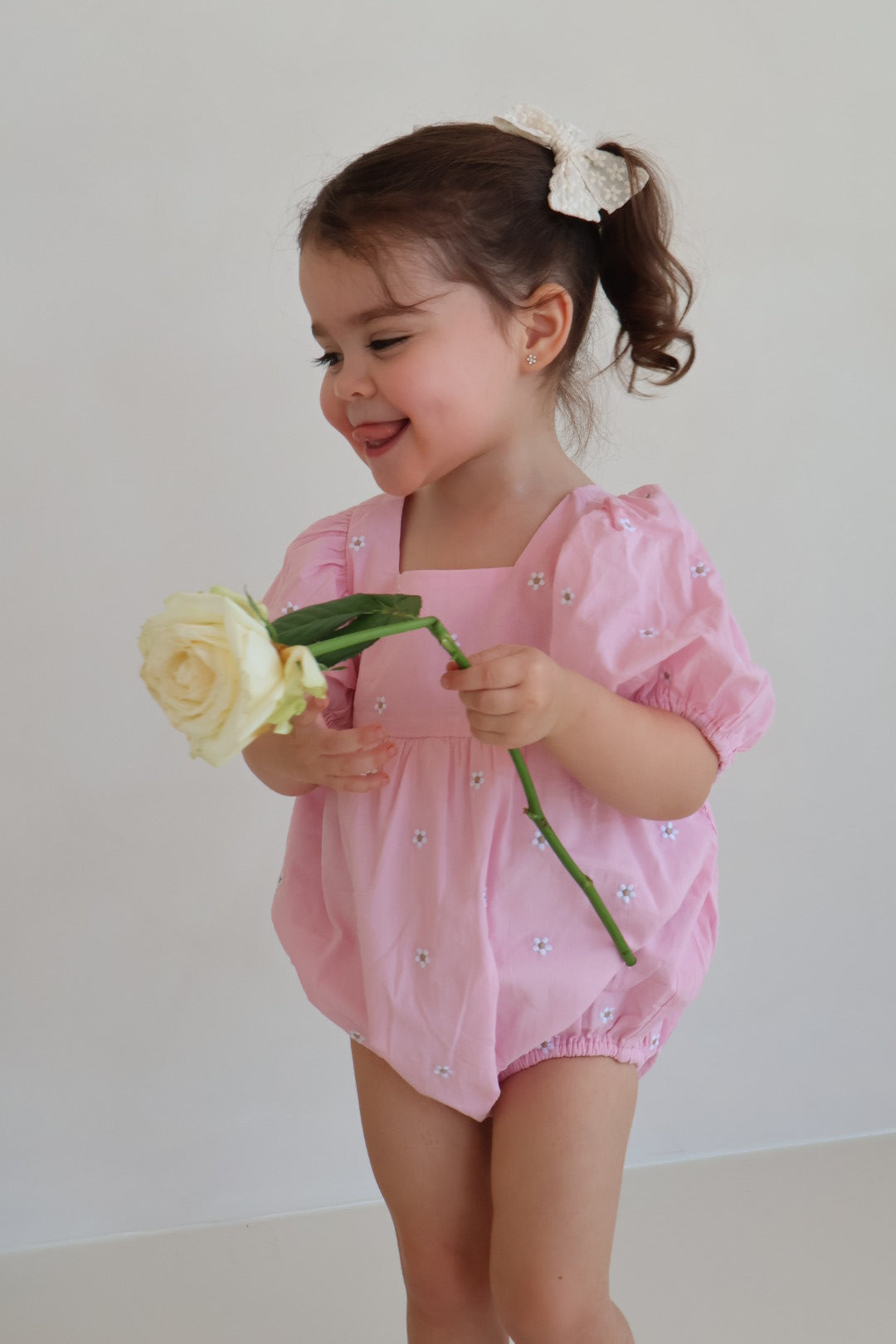 Blush Daisy Embroidered Puff Romper