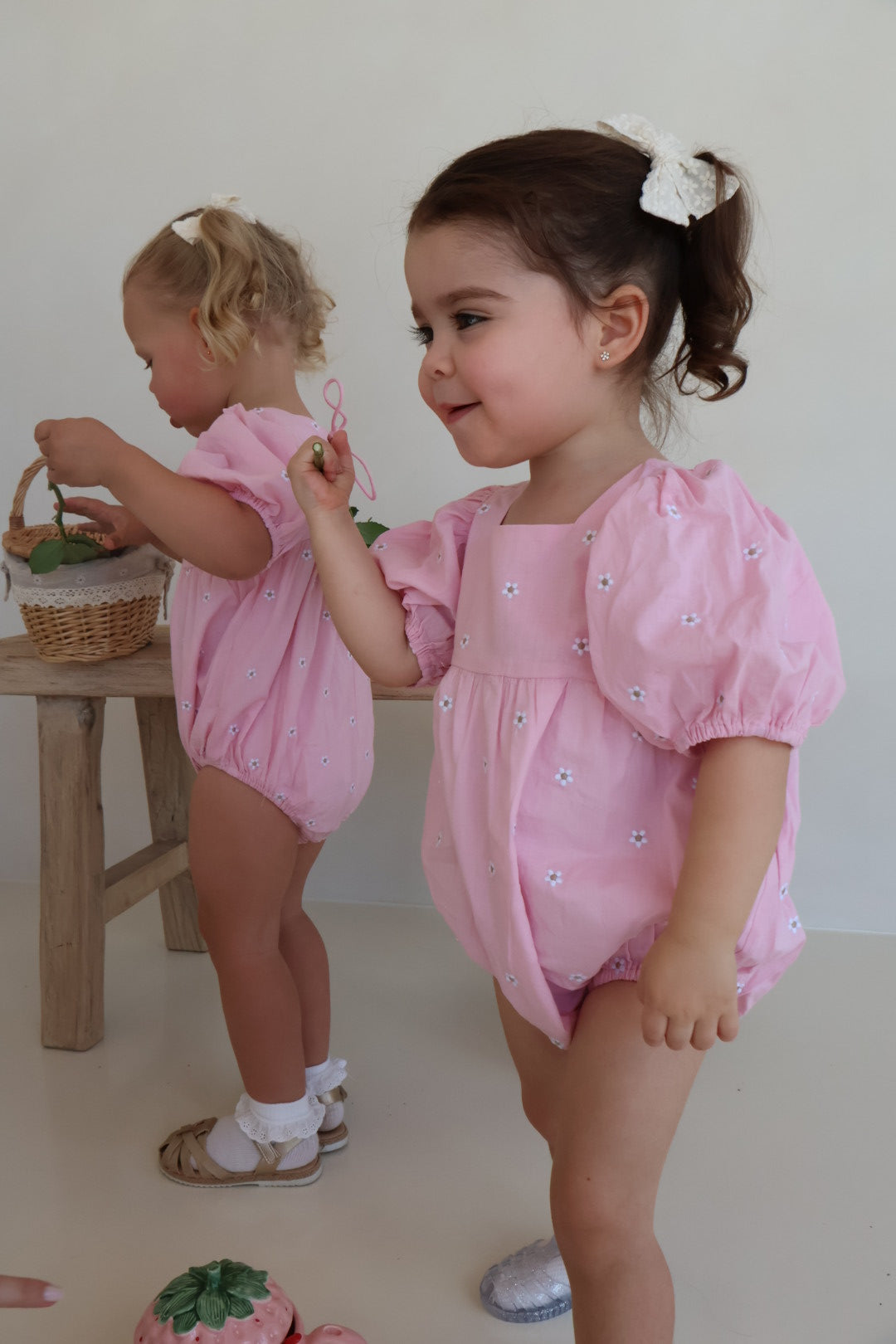 Blush Daisy Embroidered Puff Romper