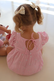 Blush Daisy Embroidered Puff Romper