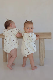 Custard Embroidered Romper