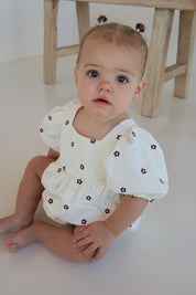 Custard Embroidered Romper