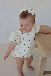 Custard Embroidered Romper