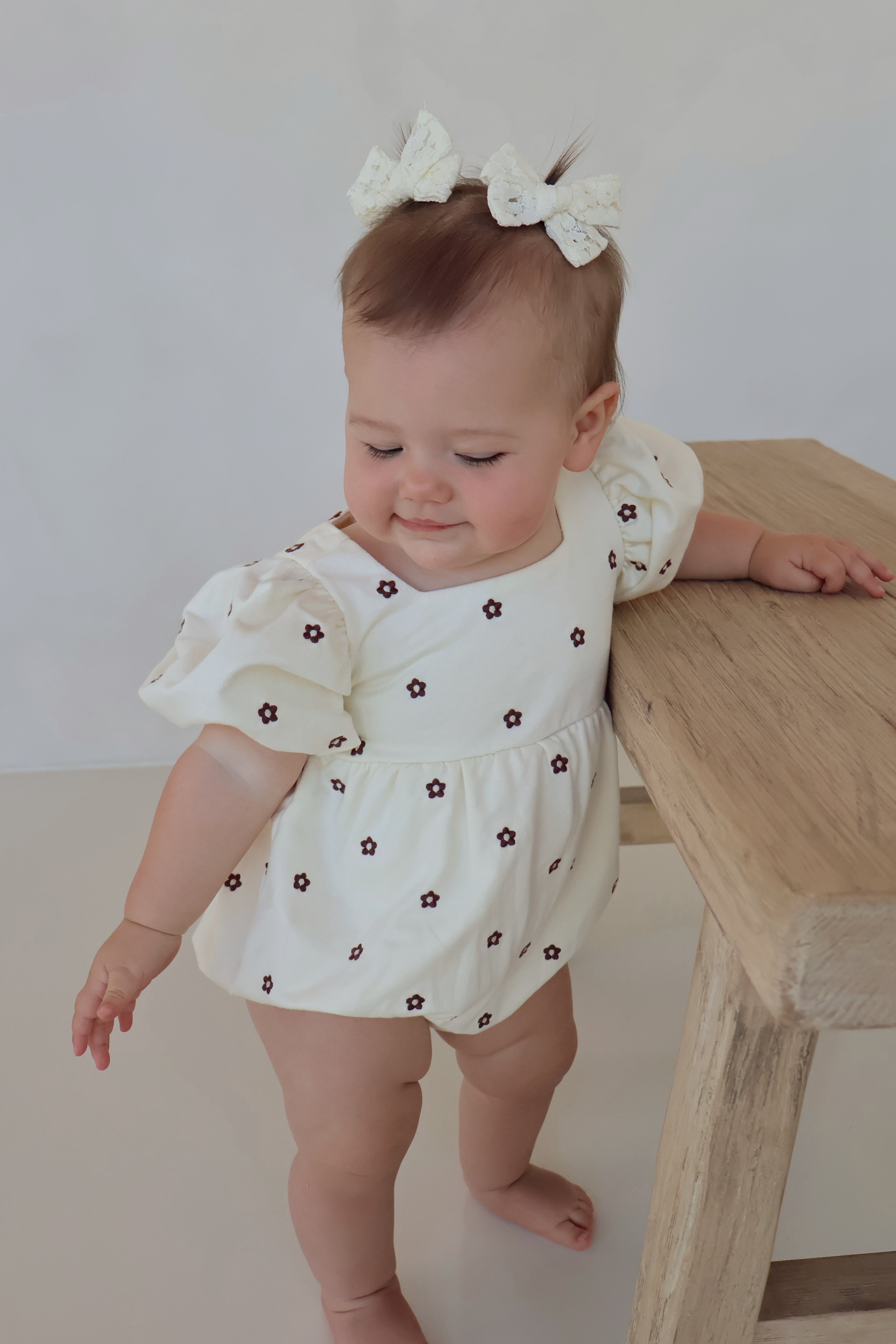 Custard Embroidered Romper