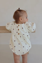 Custard Embroidered Romper