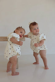 Custard Embroidered Romper